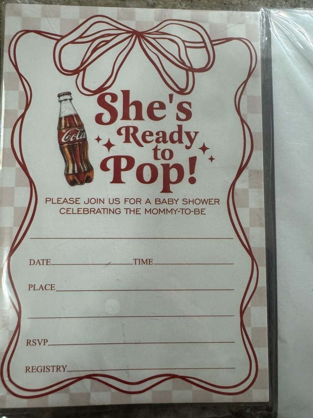 She's Ready to Pop Cola Baby Shower Invitations and Cards